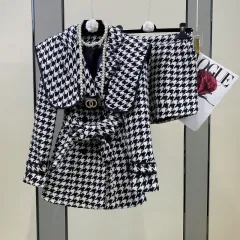 Celebrity Thousand Bird Lattice Small Fragrance Atmosphere Quality Design Sense Lapel Waist Jacket - Black - View 1