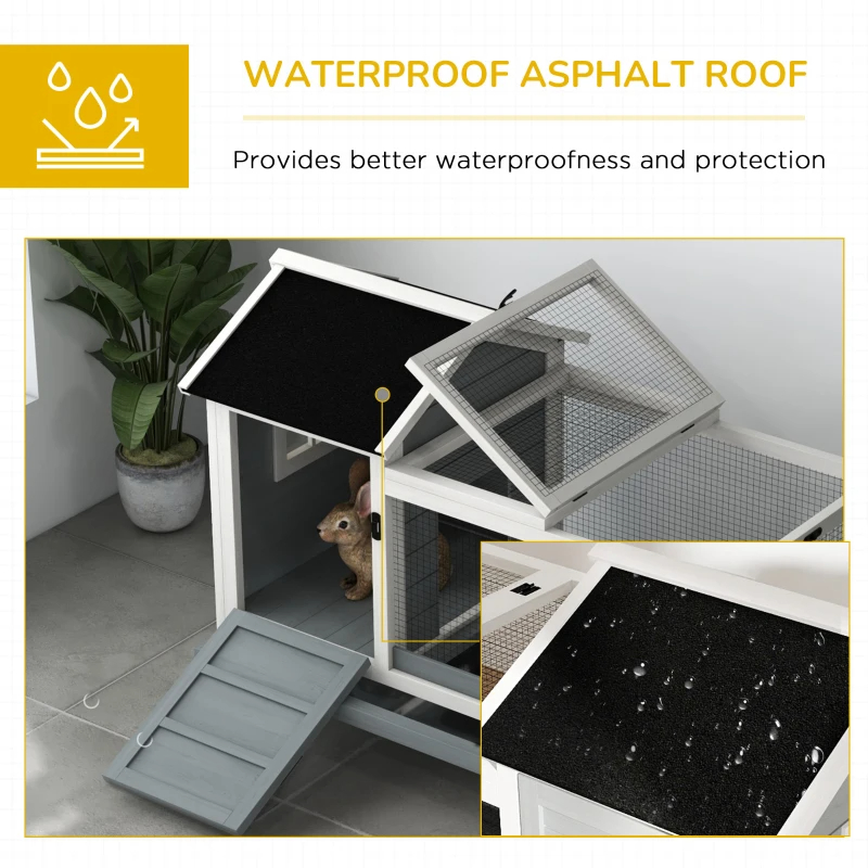 Wooden Rabbit Hutch With Wheels, Run, Slide-out Tray For Small Animals, Guinea Pig, Blue