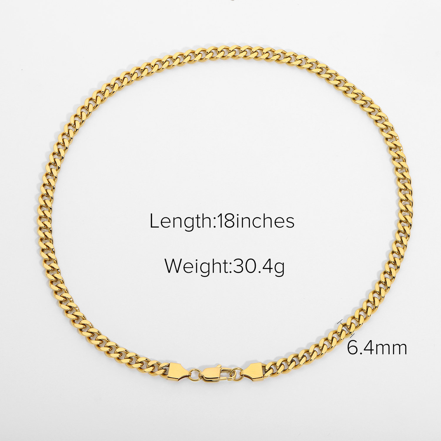 Cuban Chain Necklace Flat Lobster Buckle 18K Gold Plated Stainless Steel Ornaments