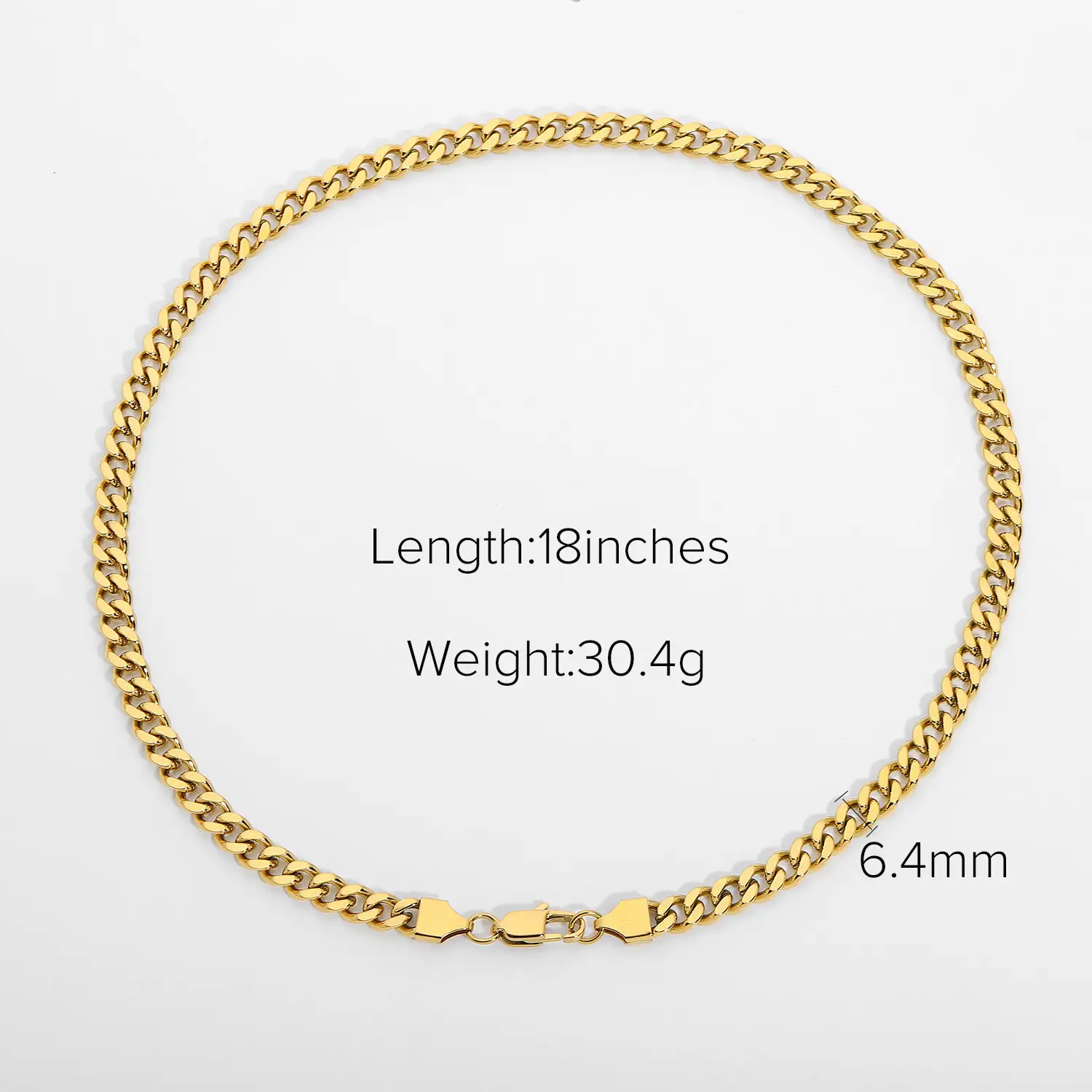 Cuban Chain Necklace Flat Lobster Buckle 18K Gold Plated Stainless Steel Ornaments