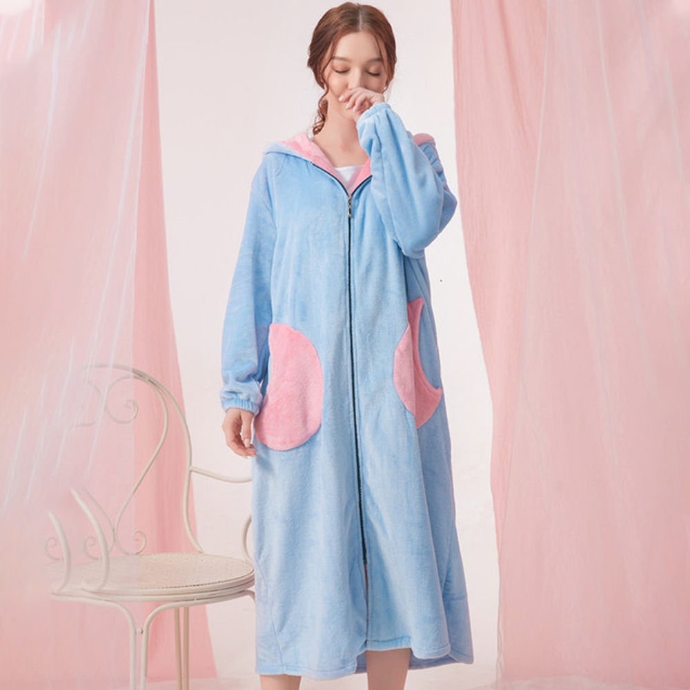 Title 2, Thick Coral Fleece Button Nightdress Women