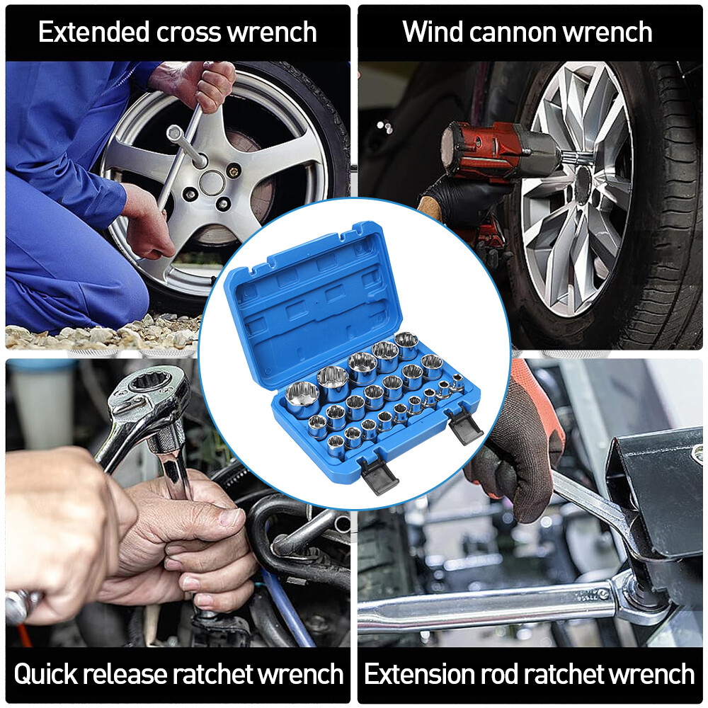 21 Pcs Multi-Tooth Set 12 Points Gear Lock Spline Socket Wrench Set 8-36mm