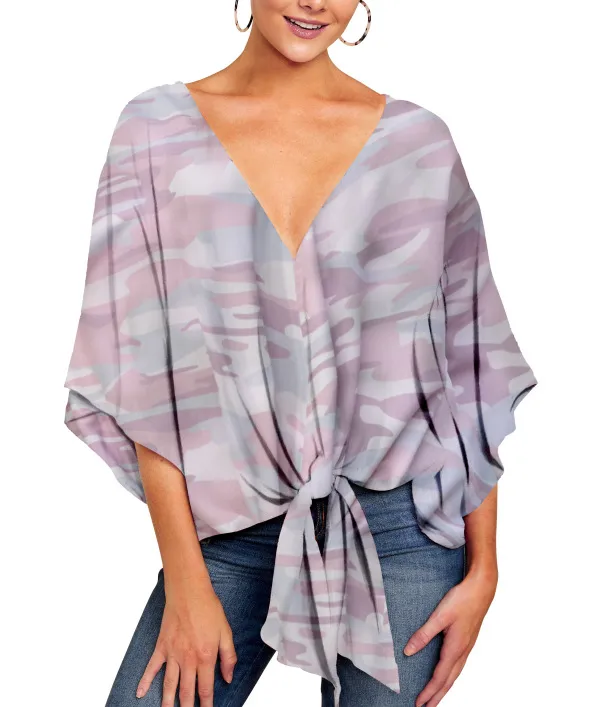 New V Neck Blouse Women Leopard Print Shirts Floral Tie Front Blouses Batwing Summer Oversize Ladies Tops Style K - Shop at LoveMi