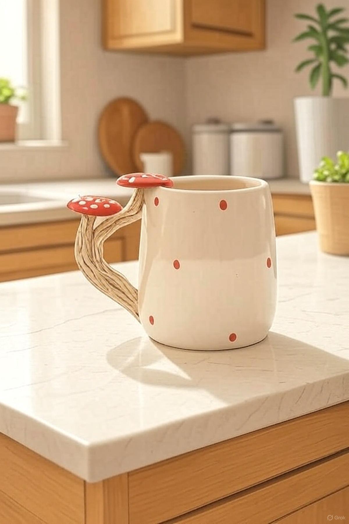 Handmade Ceramic Mug With Mushroom Handle 400ml Rustic Forest-Inspired Design 3
