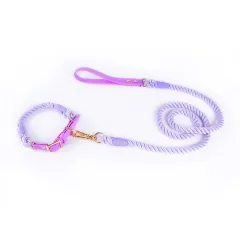 Woven Cotton Rope Leather Pet Dog Collar Suit - Suit Purple2 - View 1