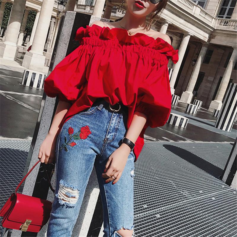 Summer Red Five-point Sleeves With Ruffles