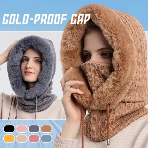 Winter Thick Plush Hat with Scarf Windproof Warm Knit