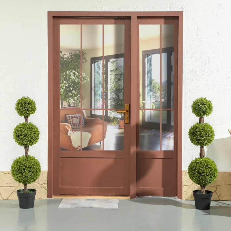 Set Of 2 Artificial Ball Boxwood Topiary Trees, Fake Plants In Pots For Indoor Outdoor Living Room, Green