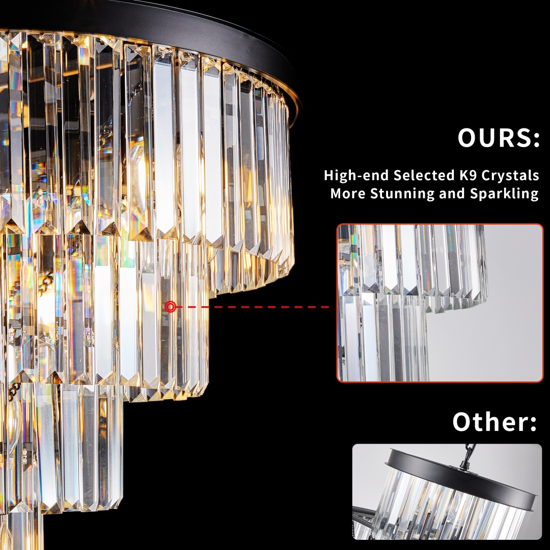Same As W1340P188542-L5007-600-B  24  Contemporary Crystal Modern Chandeliers Crystal Ceiling Chandelier 4 Tier Black Chandelier Lighting For Dining Room Living Room Bedroom  Bulbs Not Included