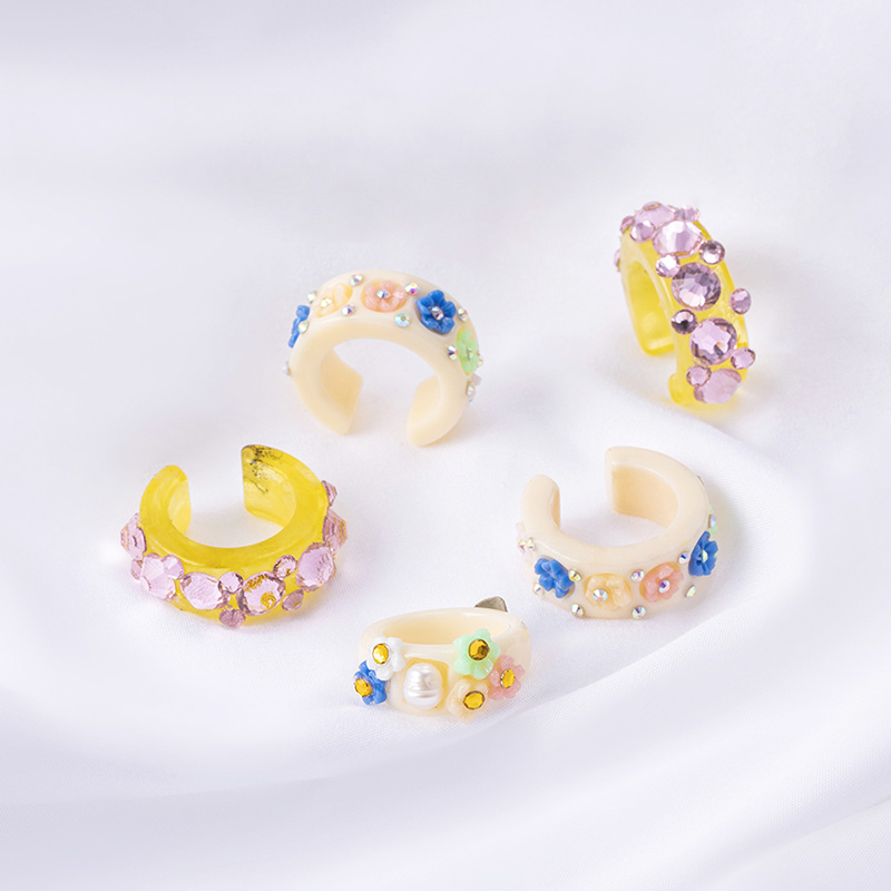 Cute Crystal Flower Acrylic Resin Ring Aesthetic Jewelry