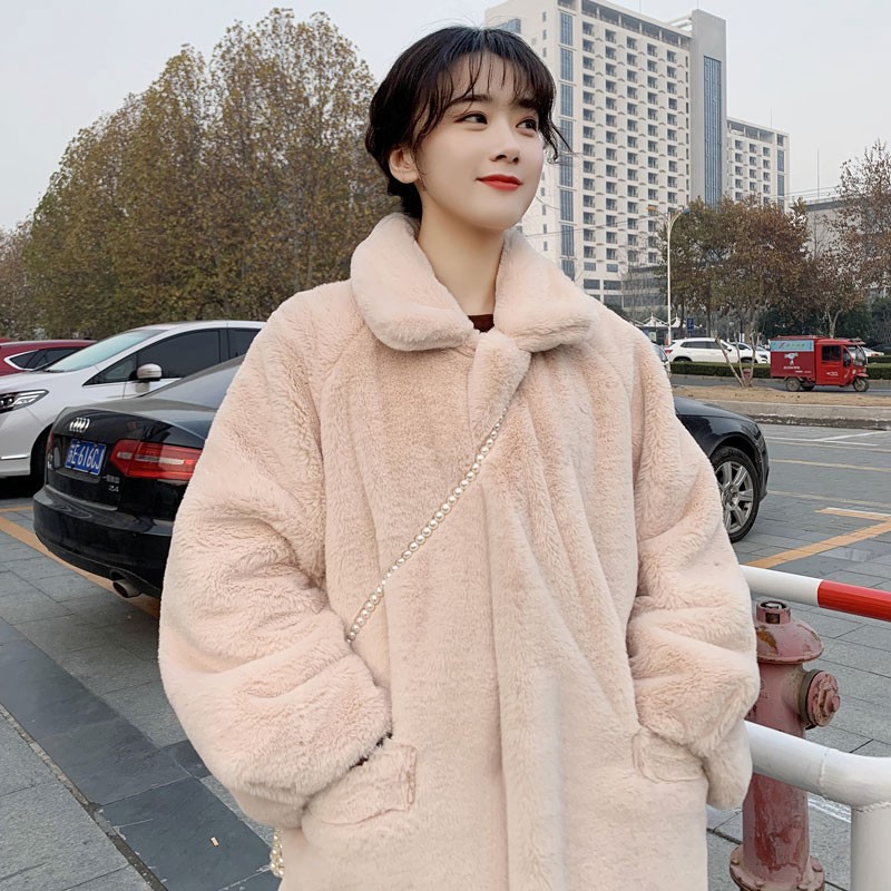 Women's New Velvet Mink Long Lapel Fur Coat