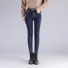 All-matching Straight Ankle-length Double Buckle Stretch Leggings - Black Plus Velvet - View 1