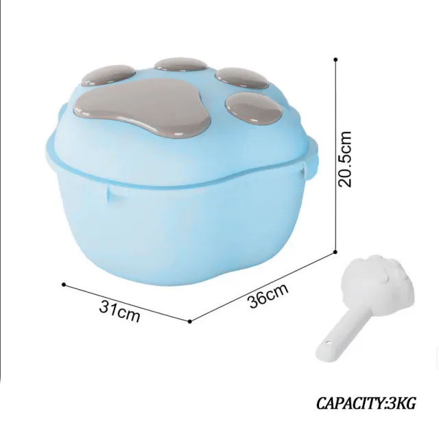 Dog Food Storage Container Claw Pet Grain Storage Bucket, Container With Cute Lid And Scoop Large Pet Food Storage For Dog, Cat And Other Pet Blue - Shop at LoveMi