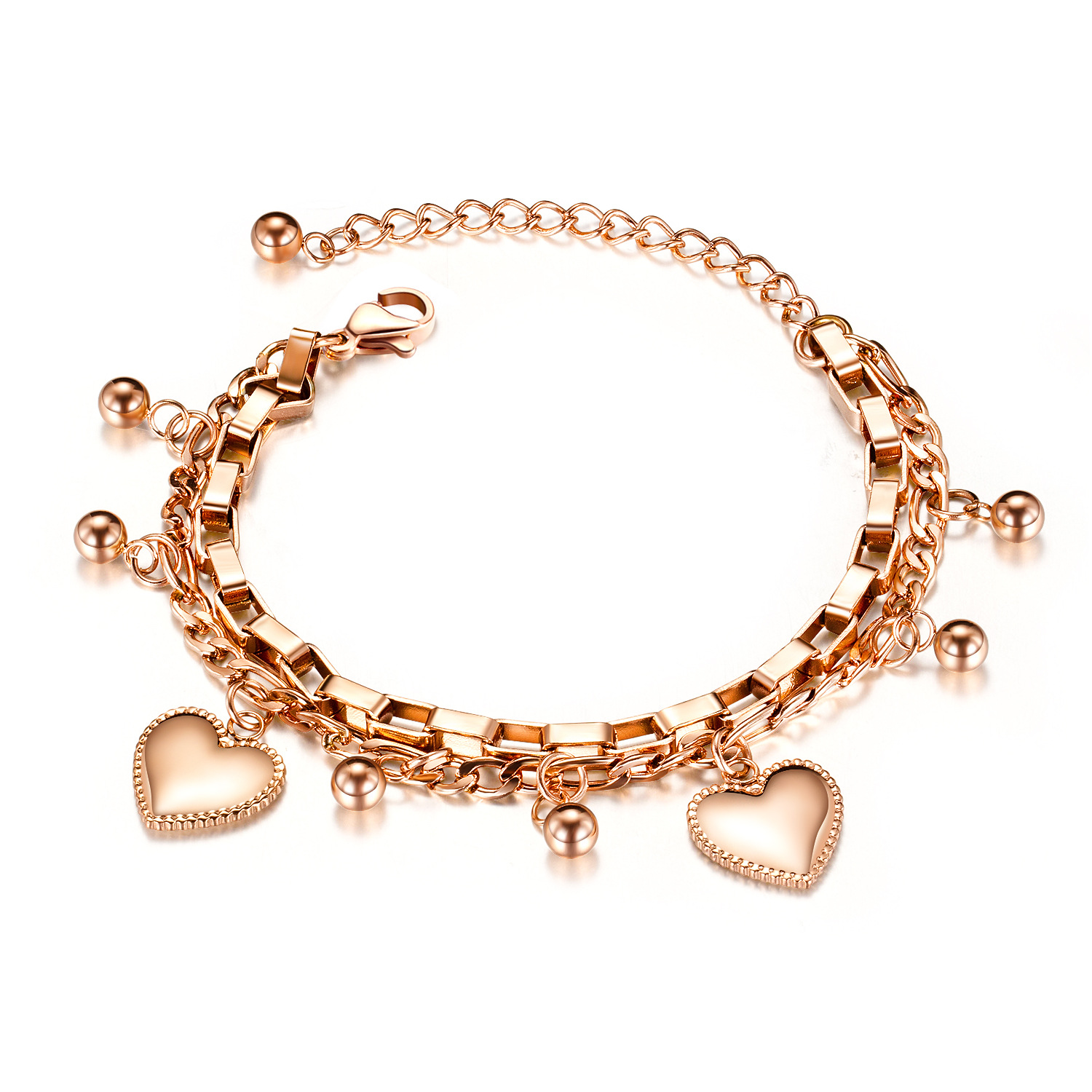 Fashion Multi-layer Stainless Steel Bracelet Women Round Bead Love Titanium Steel Ladies Bracelet