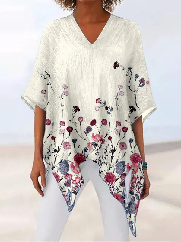 V neck Printed Long sleeved Commuter T shirt Red - Shop at LoveMi