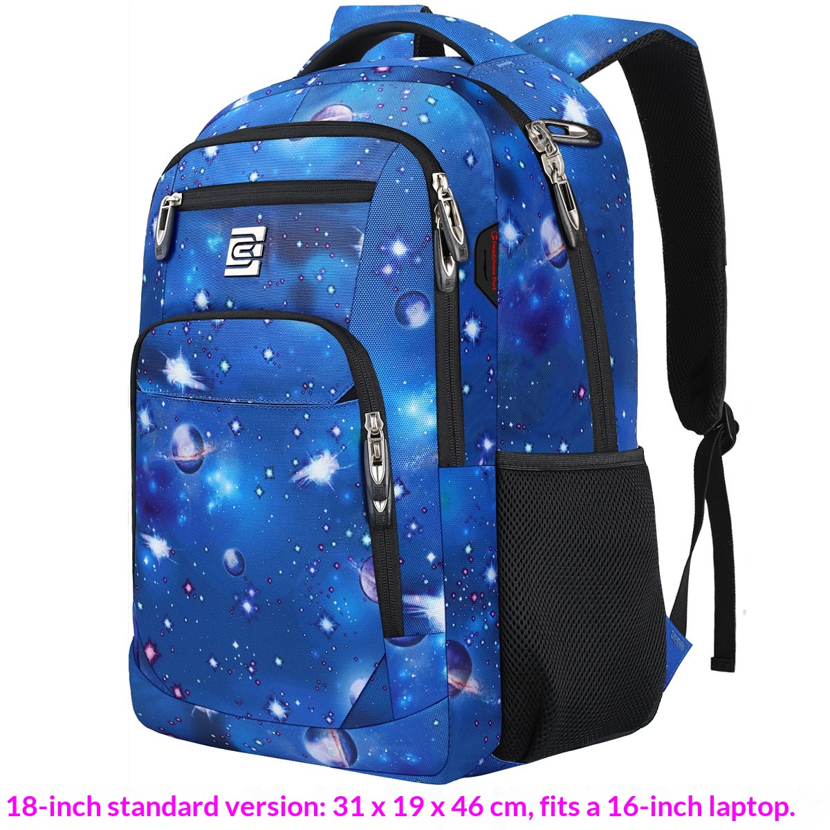BC Men's Business Backpack Oxford Cloth Waterproof 16 Inch Large Capacity Multifunctional Computer Backpack Student Backpack Women's Blue Planet