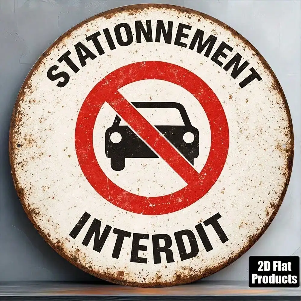 Vintage No Parking Round Metal Sign 20x20cm