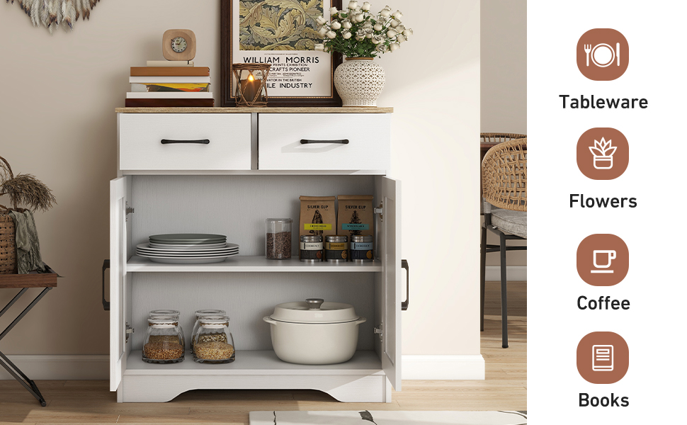 Wooden Storage Cabinet Rustic Organizer For Living Room Kitchen Free-Standing 2 — image 9