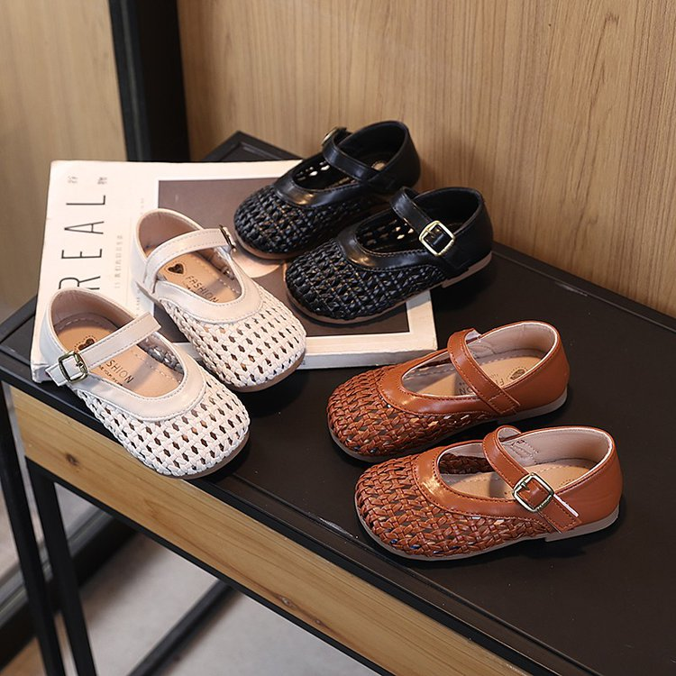 2026 New Summer Kids Hollow Woven Sandals, Korean Closed Toe Girls Sandals For 6-12 Years Old