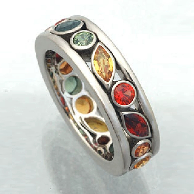 Title 6, Anillo de pareja multicolor con diamantes hueco...