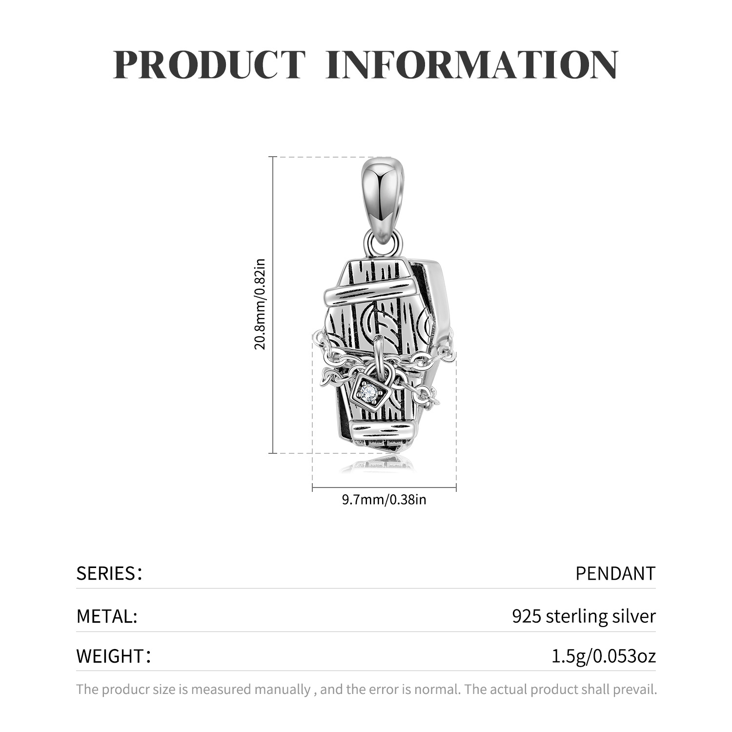 Original Design Sealed Coffin Necklace S925 Silver Chain