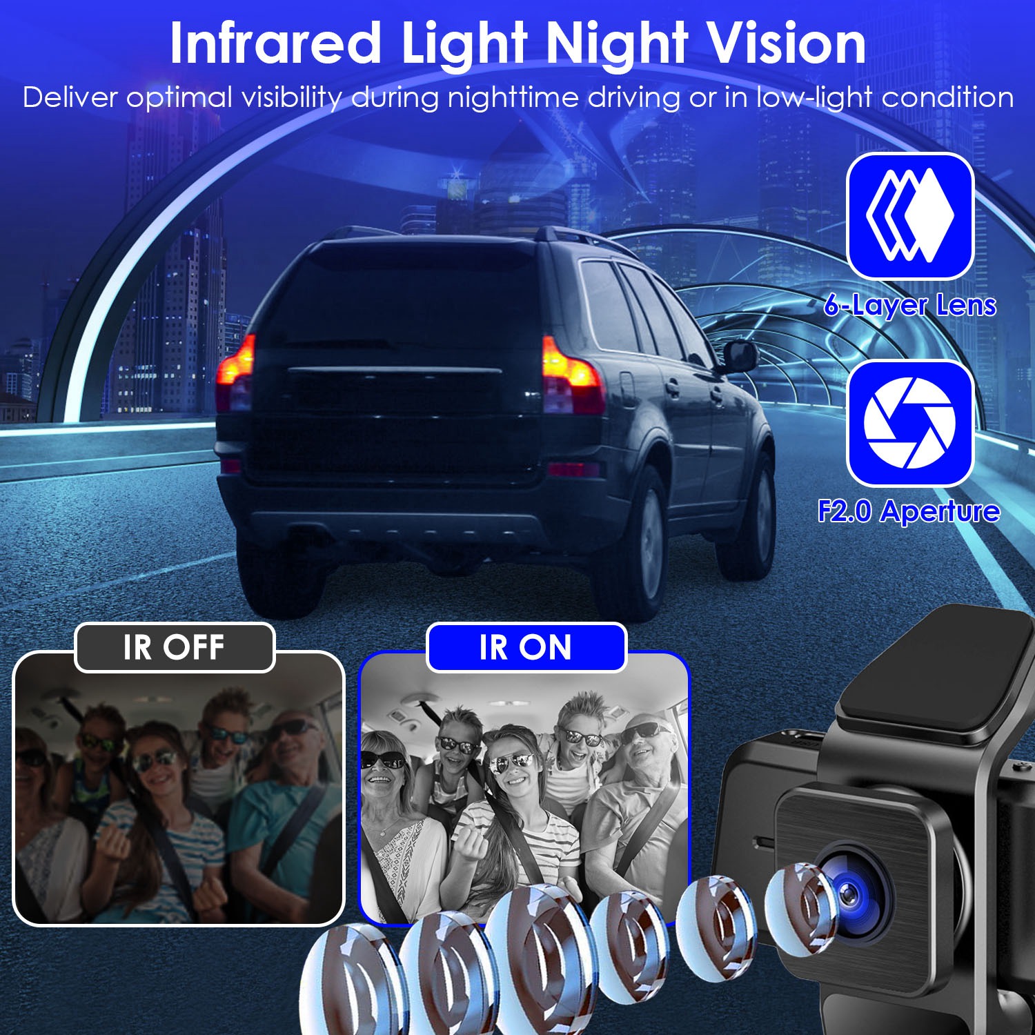 1080P FHD 3 Channel WiFi Dash Cam 170 Degree Wide Angle Triple Car Camera With IR Night G Sensor Motion Detection Loop Recording App Control Support 128G Max