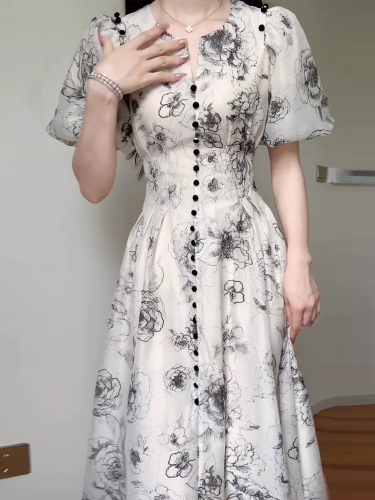 V-Neck Floral Wedding Guest Dress