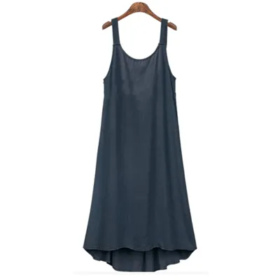 New Plus Size Women's Solid Color Linen Slip Dress Dark Blue - Shop at LoveMi