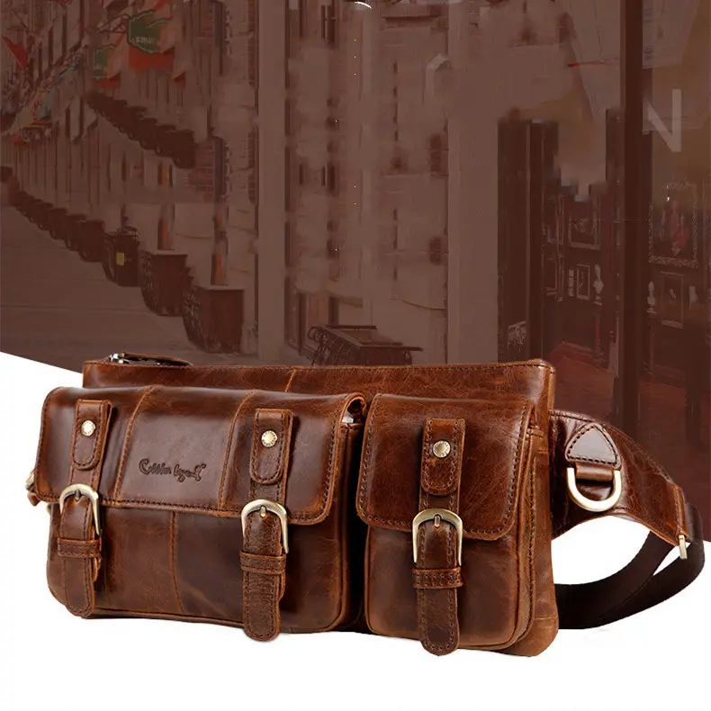 Men's Leather Tactical Belt Bag Multi-pocket Top