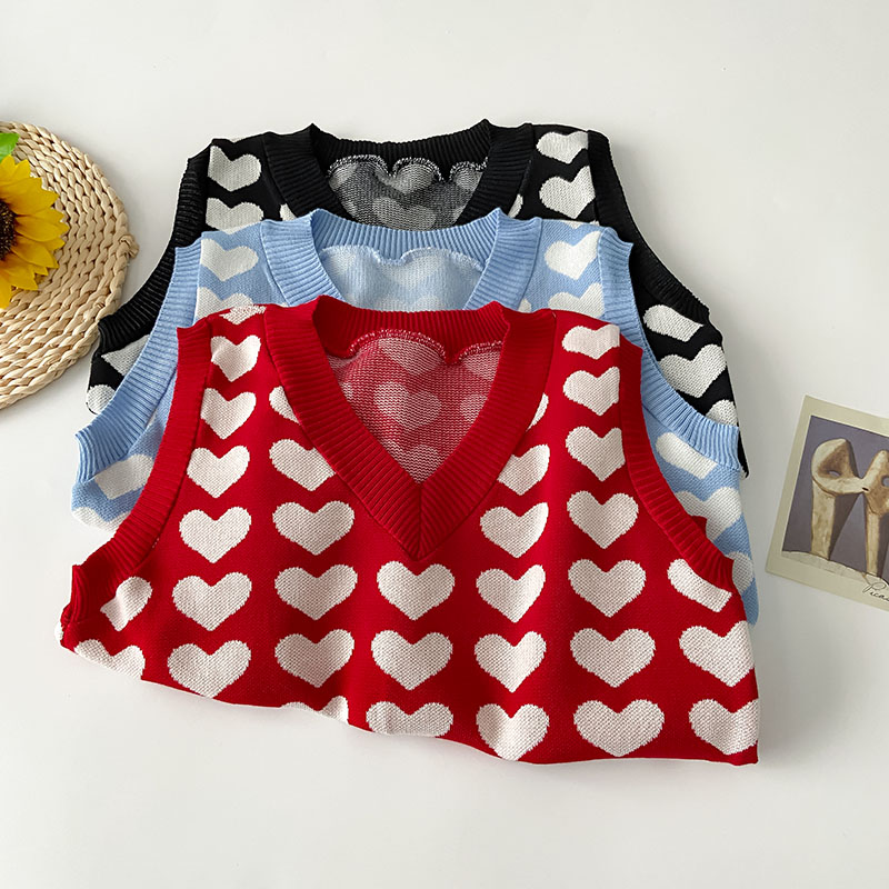 Women's Love Knitted V Neck Vest