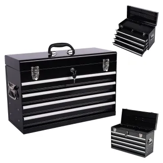 Heavy Duty Metal Tool Box, 21-inch, Portable Metal Tool Box With 4 Drawers, Small Tool Chest With EVA Liners, Ball Bearing Slide Drawers Locking & Powder Coated Finish, Multi-Funct