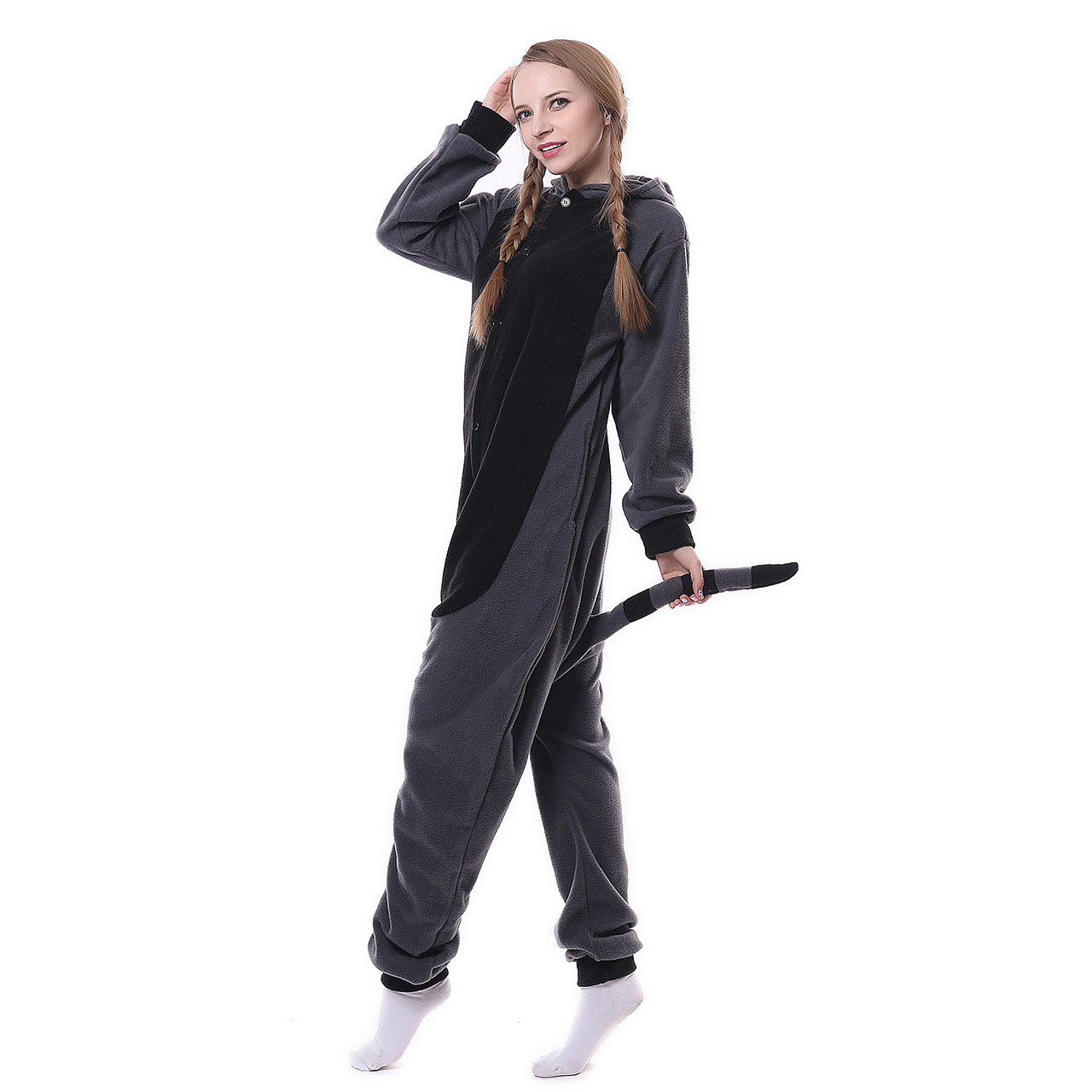 Women's Fashion Simple Gray Raccoon One-piece Pajamas