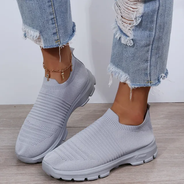 Knit Sock Shoes Women Comfortable Breathable Flats Shoes Walking Running Sneakers Beige - Shop at LoveMi