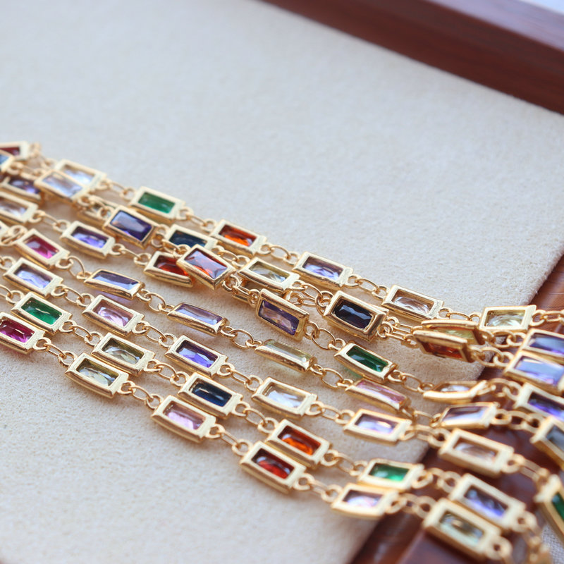 Title 1, 18K Gilded Colorful Flat Rectangular Zircon Cha...