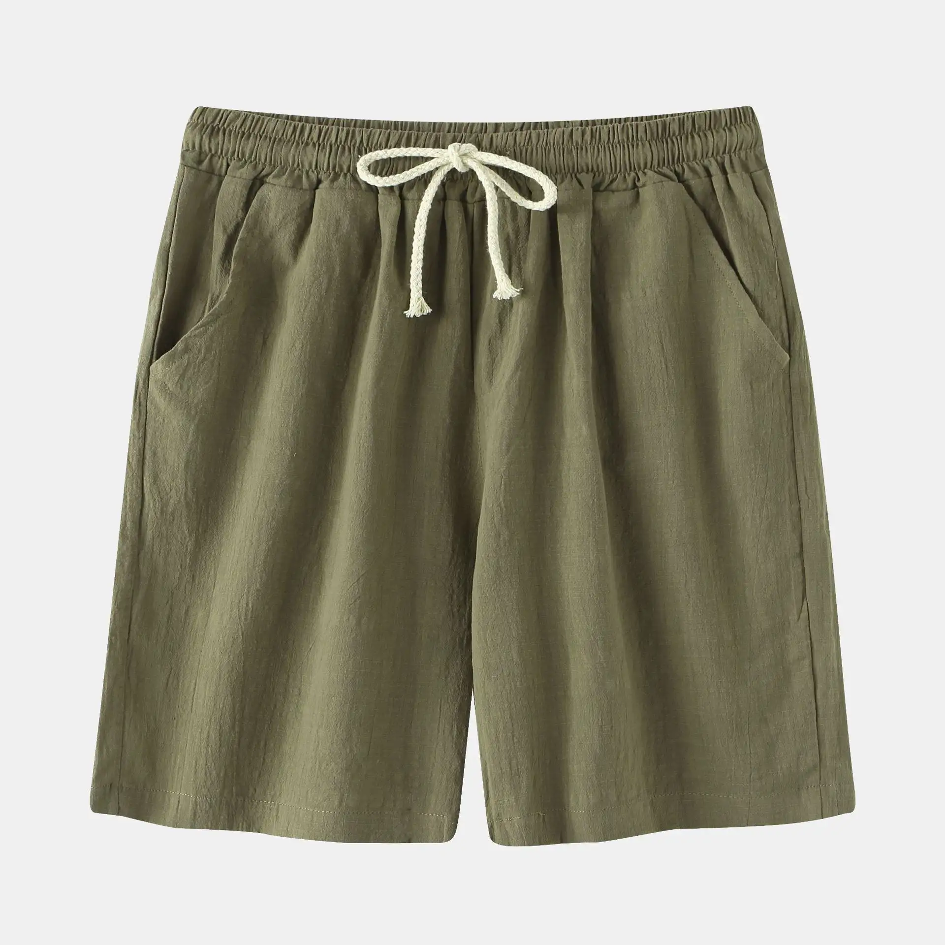 Men's Cotton Linen Casual Shorts Retro Large Size Solid Color