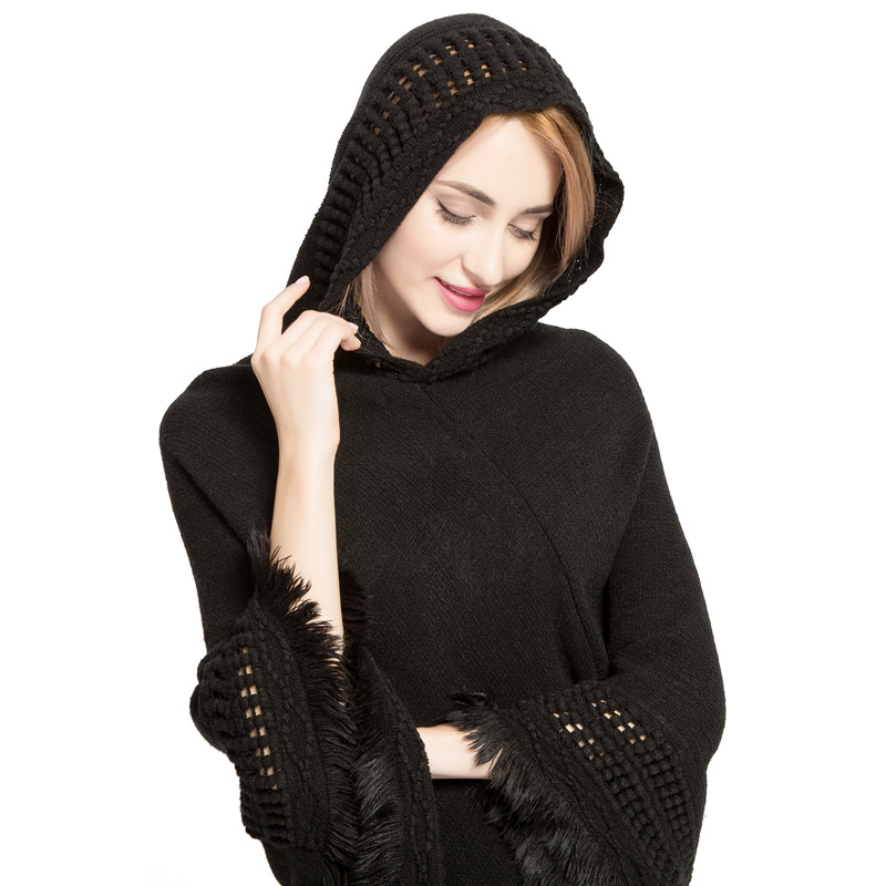 Autumn And Winter Women's Tassel Plus Size Sweater With Hat