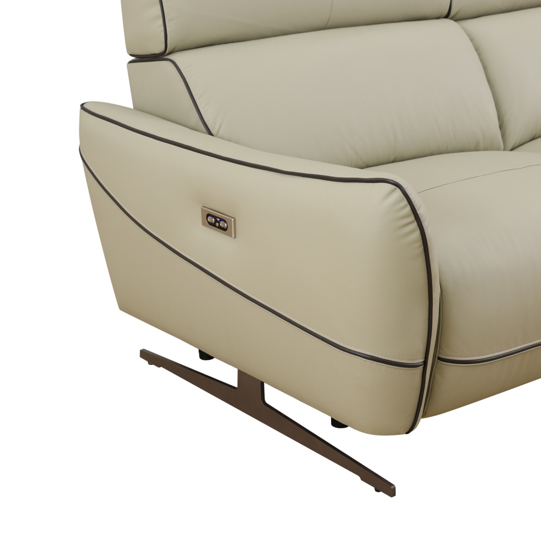 Pickup Only--Beige Top Grain Leather And PVC 3-Piece Living Room Recliner Sofa Set