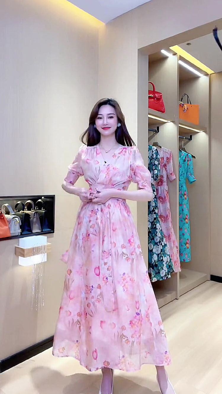 Print Large Floral One Piece Lace-Up Dress