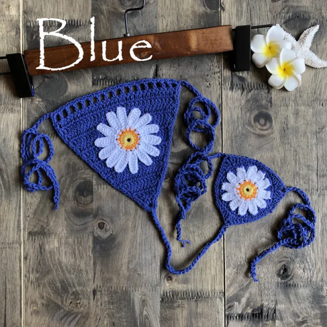 Sexy Beach Hollow Bikini Bottoms Handmade Crochet Sunflower Swimming Shorts Blue - Shop at LoveMi