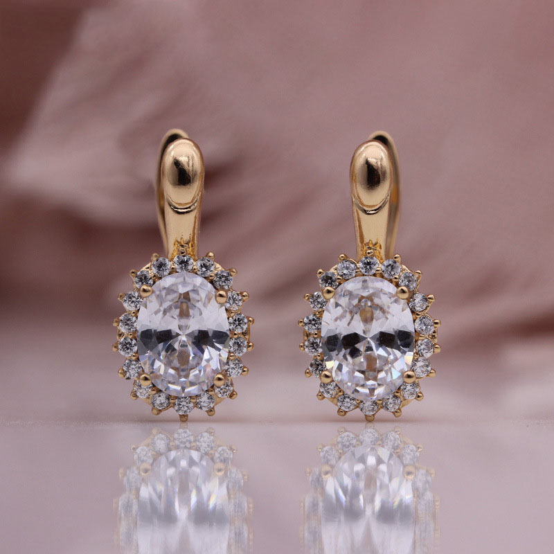 Oval Zircon Micro-wax Inlaid Earrings Rose Gold Female Hollow Earrings