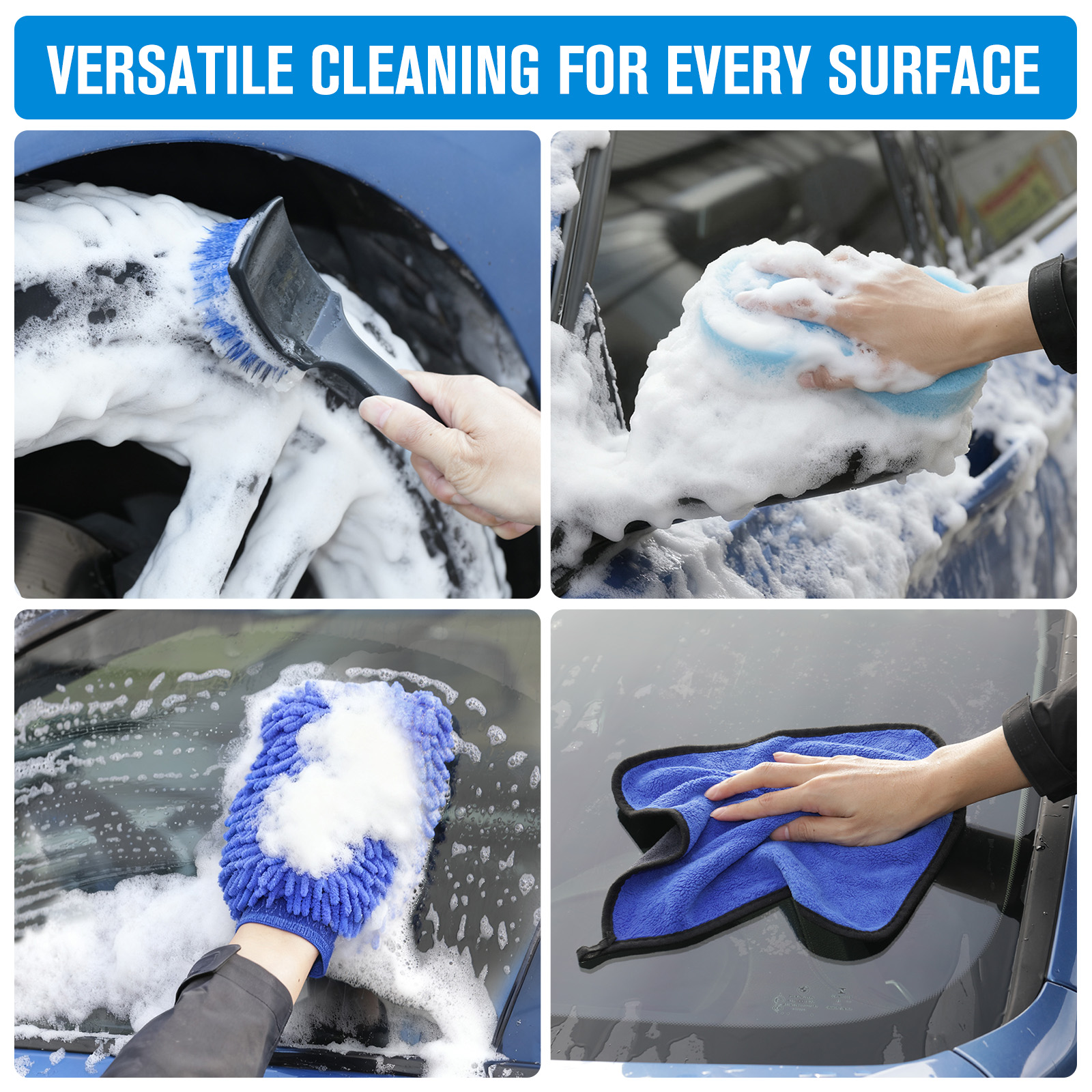 GALAX PRO 40-piece Car Beauty Brush Set, With Soft Detail Brush, Sponge, Tire Brush Tool Kit, Chenille Gloves, Super Soft Towels, Etc.