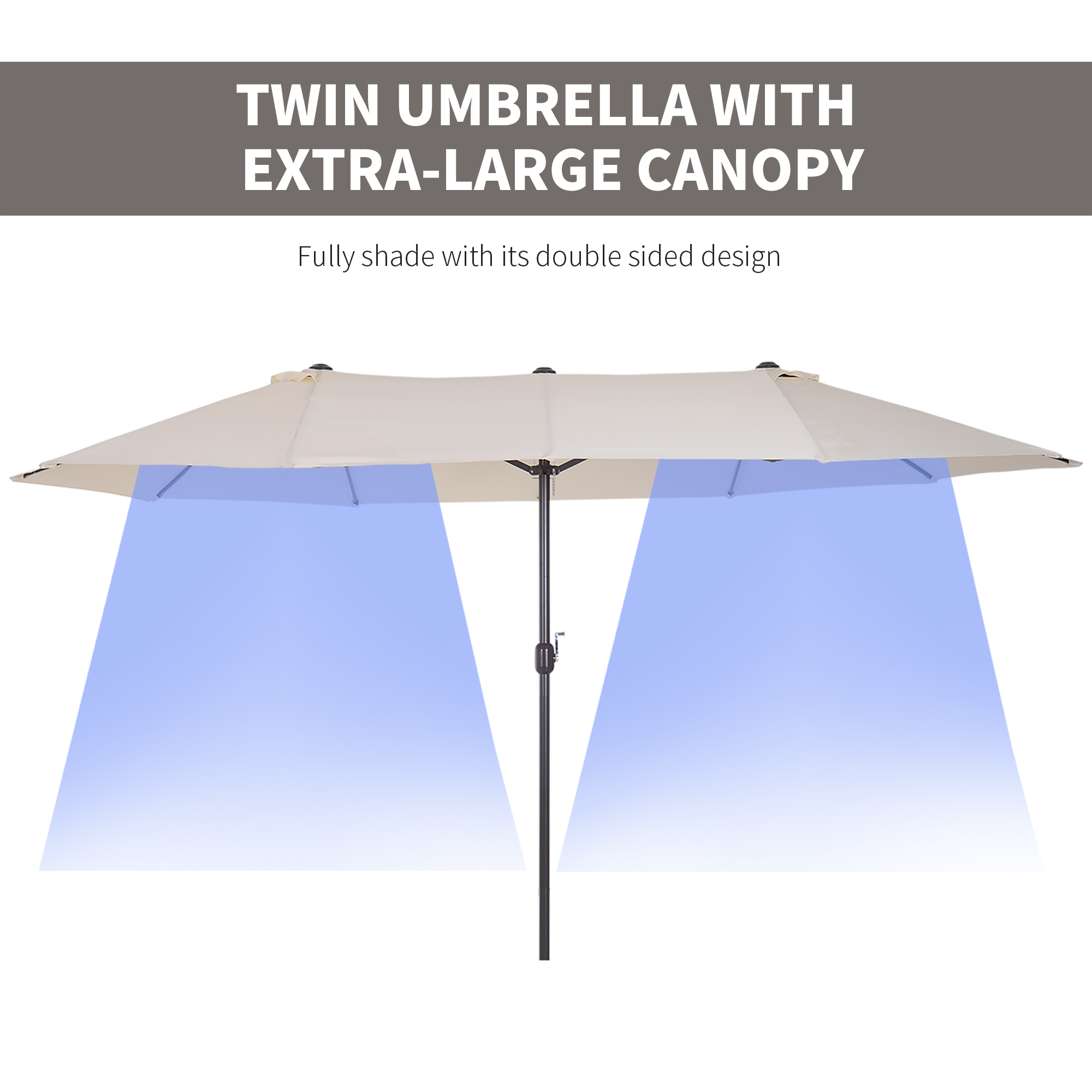 15ft Double Sided Patio Umbrella Outdoor Market Extra Large Cream White With Crank For Deck Lawn Pool_voghion.com