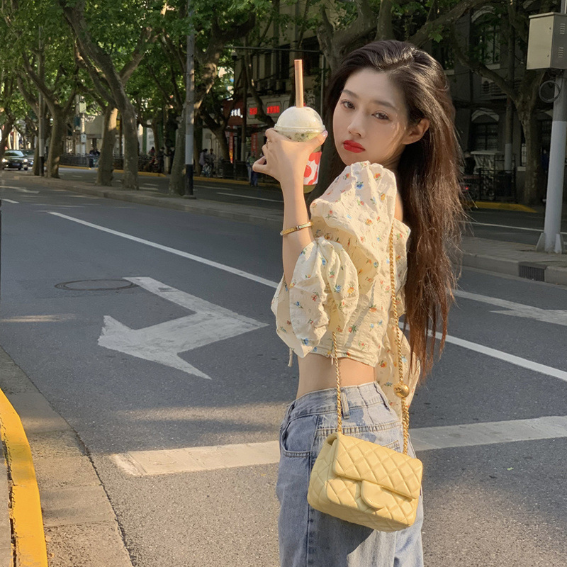 Vintage French Square Neck Thin Short Shirt