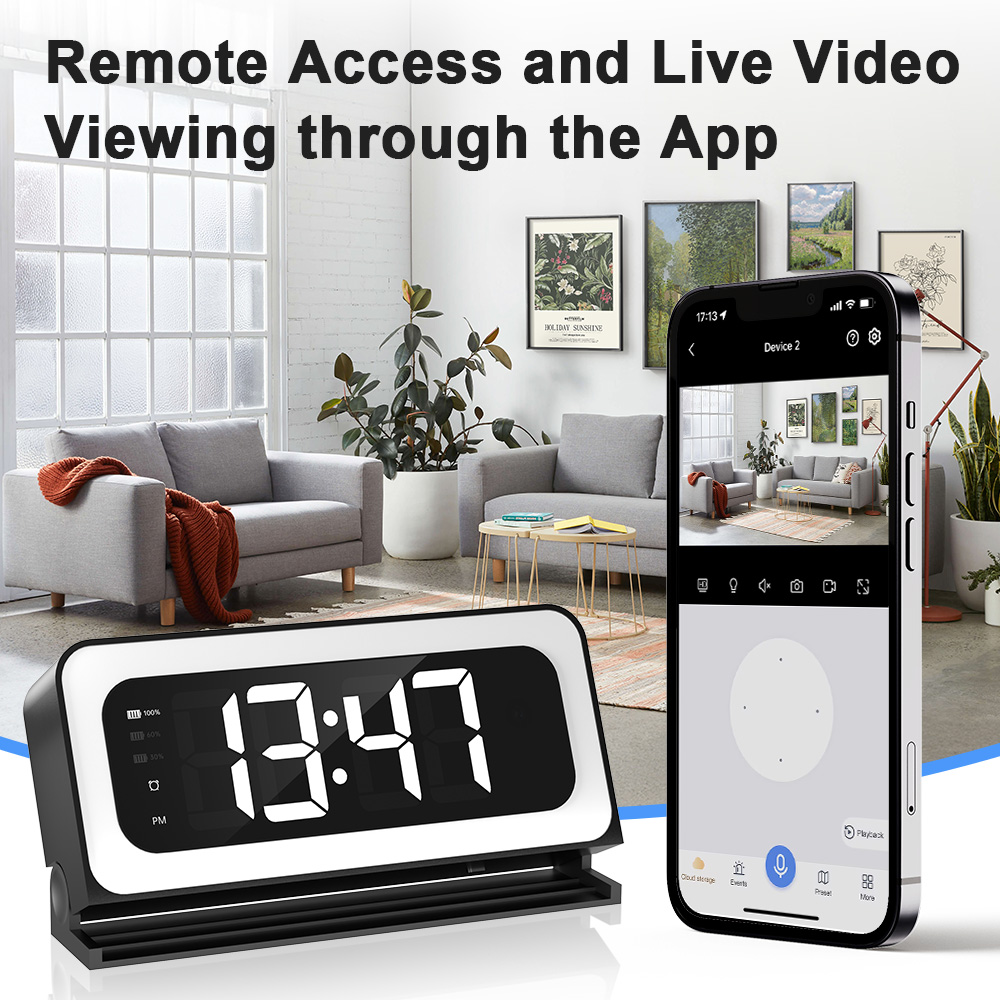 3MP Black Color Wireless Wifi Alarm Clock Camera Video Recording Home Baby Monitor
