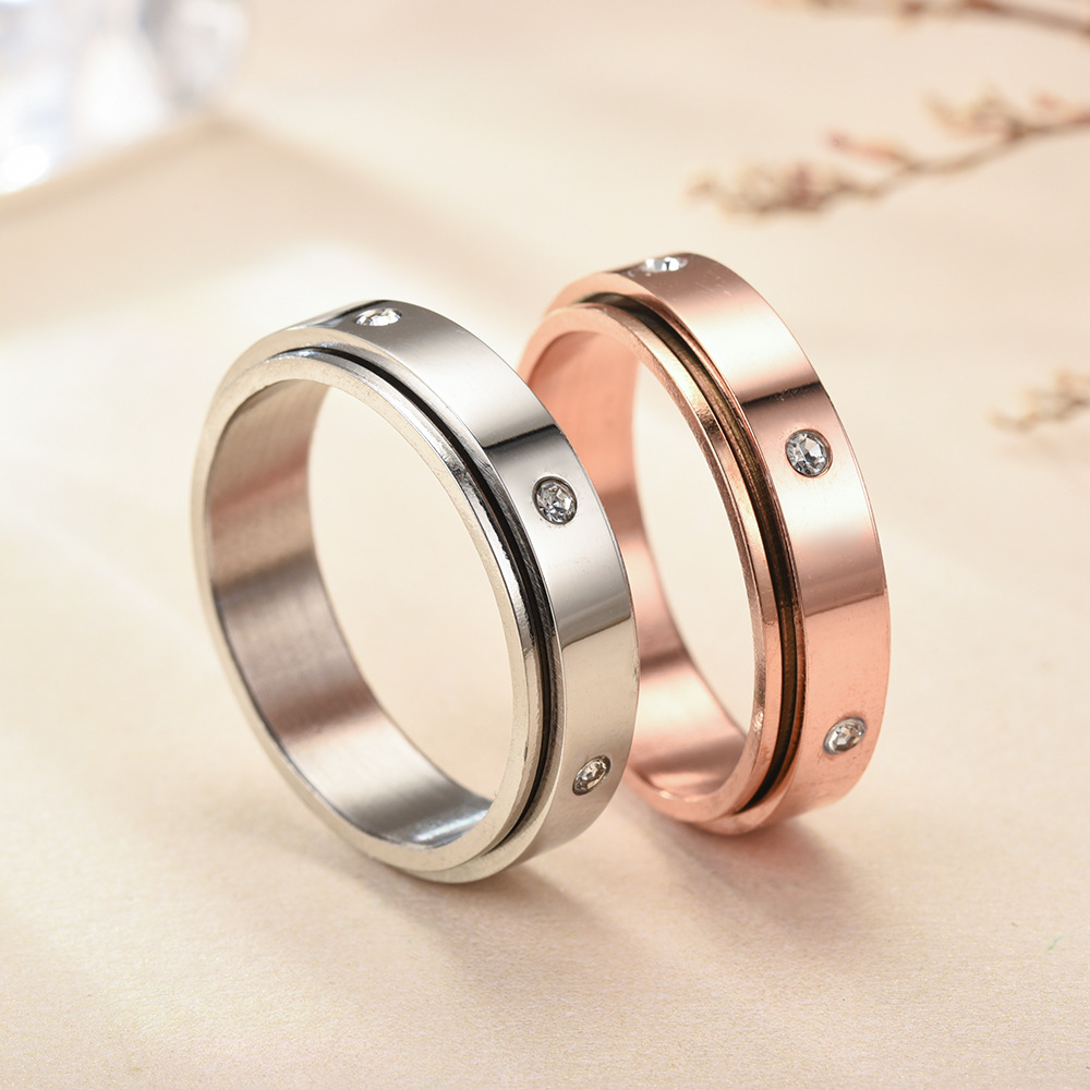 Titanium Steel Rotatable Couple Diamond Ring