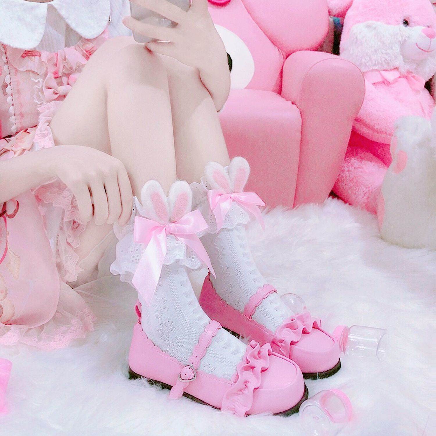 Title 5, Japanese cute pink Lolita medium short cotton s...