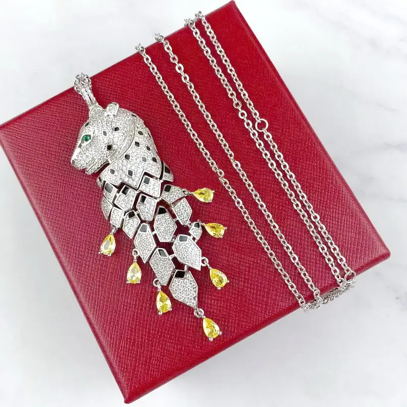 Alloy Material Studded Yellow Diamond Necklace