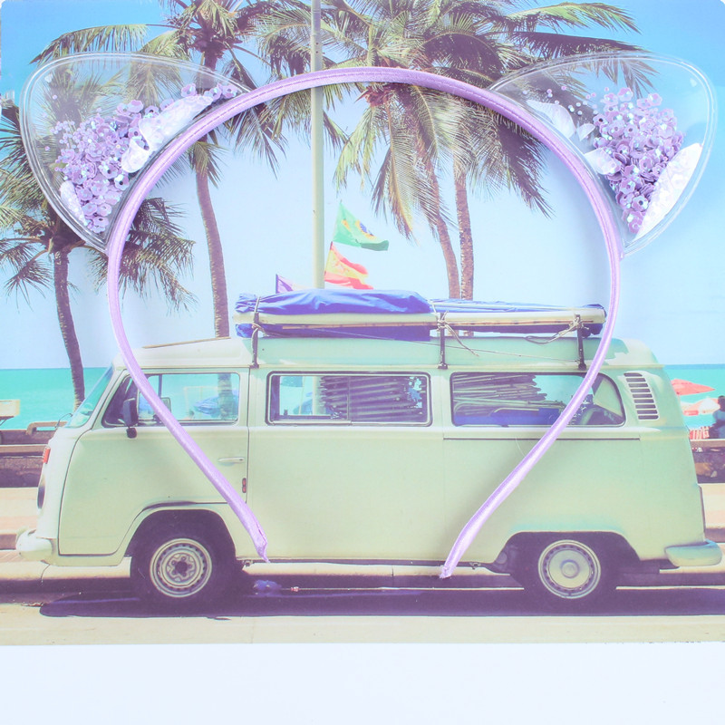 Popular Transparent Stereotyped Inflatable Shiny Sequined Quicksand Cat Ears Headband Purple - Shop at LoveMi