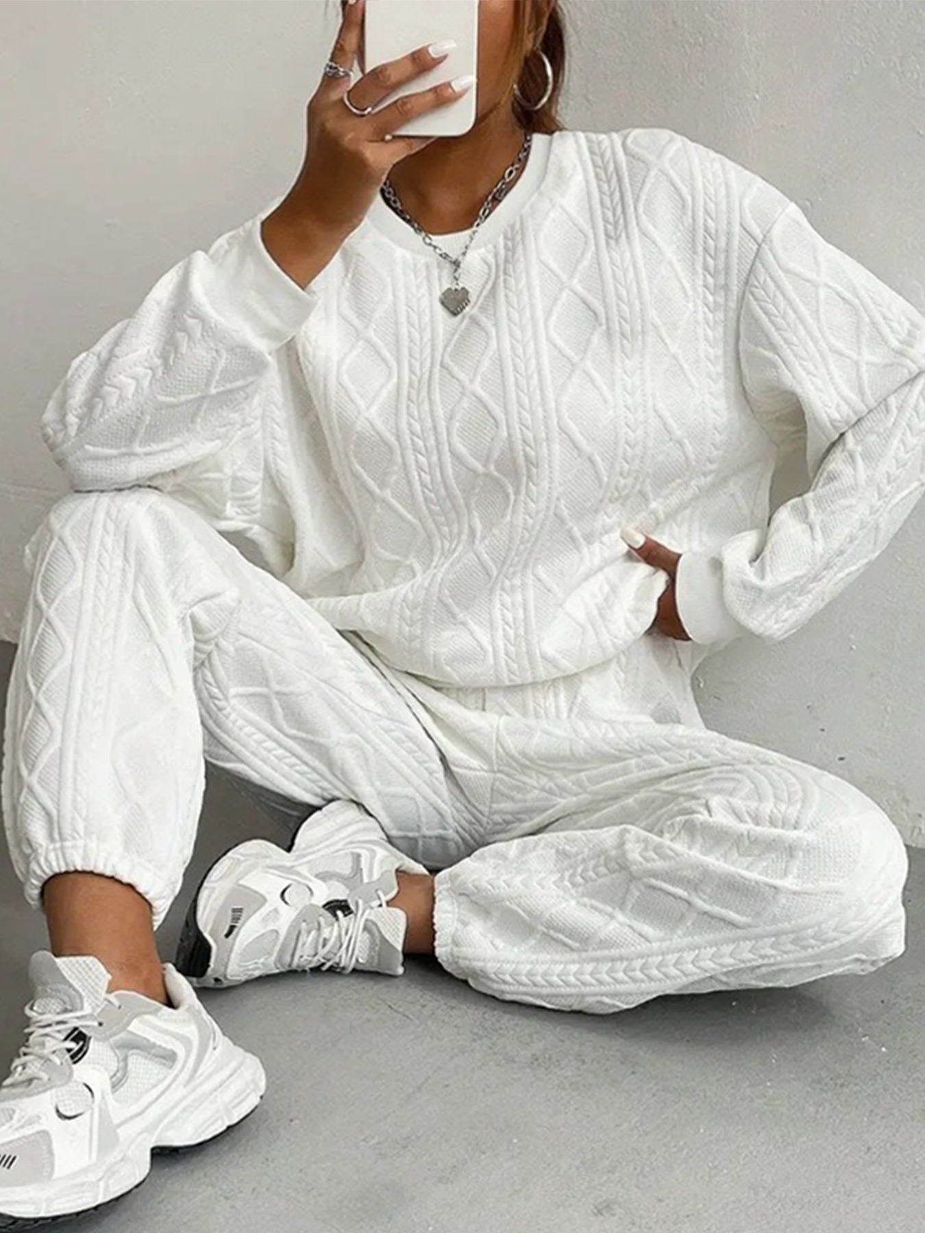 New Arrival Women's Fall Winter Fashion Ribbed Knit Casual 2-Piece Outfit Set