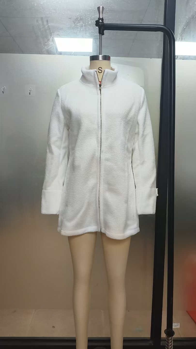 European And American Cross-border Women's New Autumn And Winter Stand-up Collar Fleece Jacket, Slim-fit, Solid Color, Fashionable And Warm Coat For Women